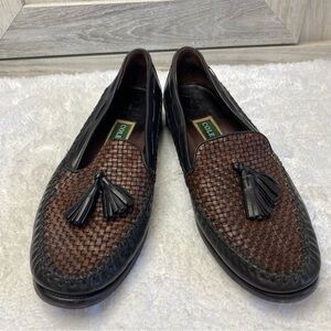 Vintage Cole Haan Woven Leather Kiltie Tassel Slipon lLafer Black Brown 7.5AA
